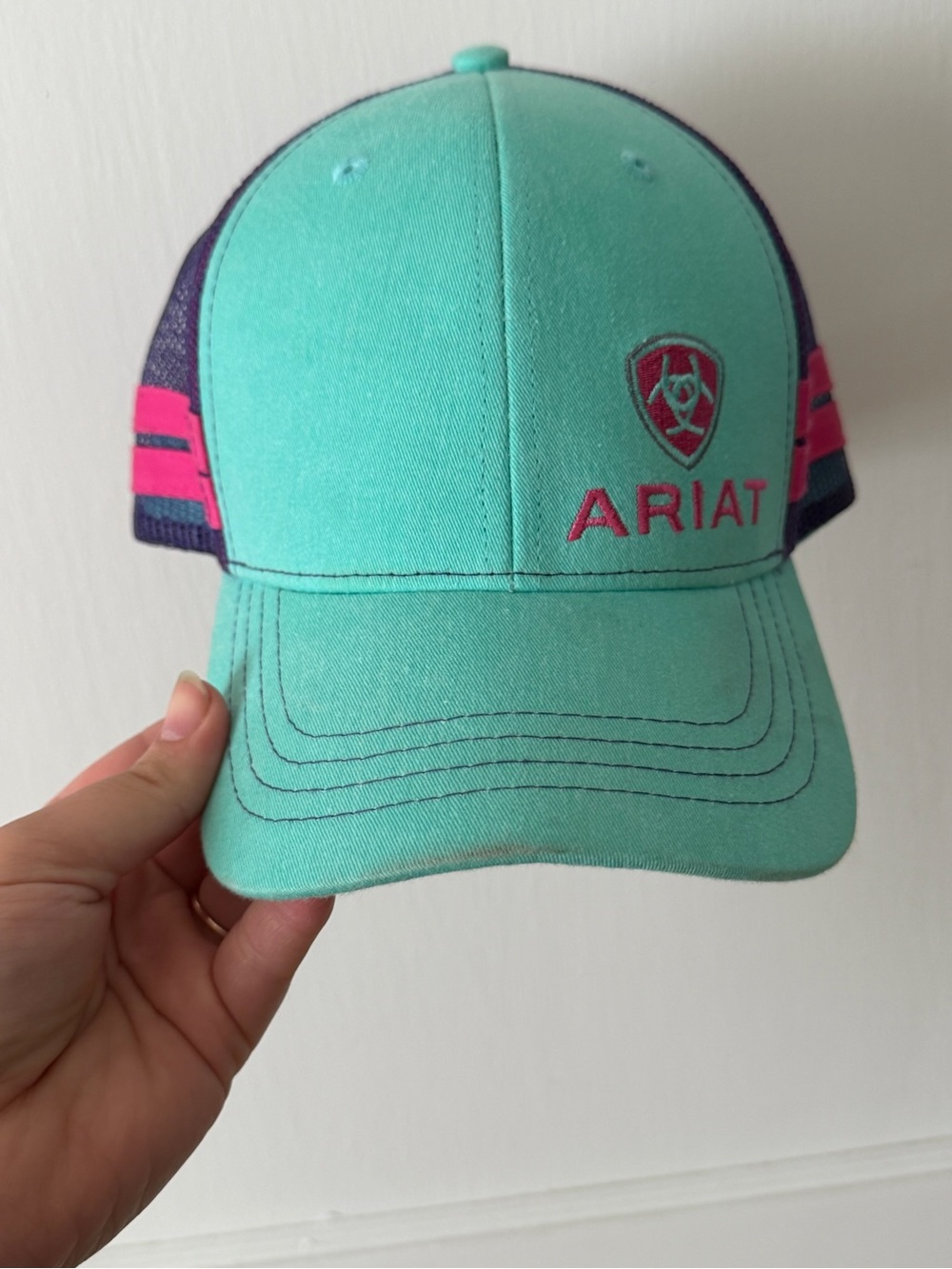 Ariat Teal Front Cap with Pink Logo and Navy Mesh